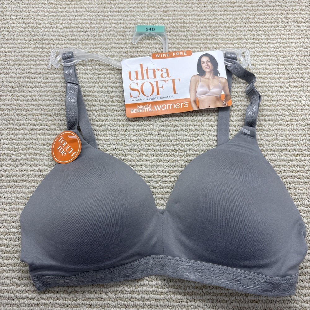 Warners 01269 Full Coverage Wire Free Contour Bra Lined Womens 34B Gray